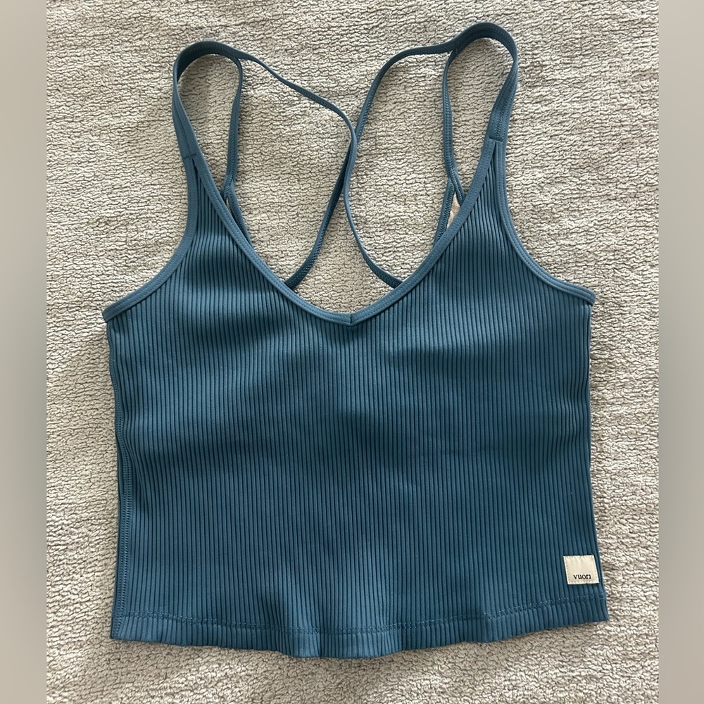 Vuori Blue Rib Crop Tank Top